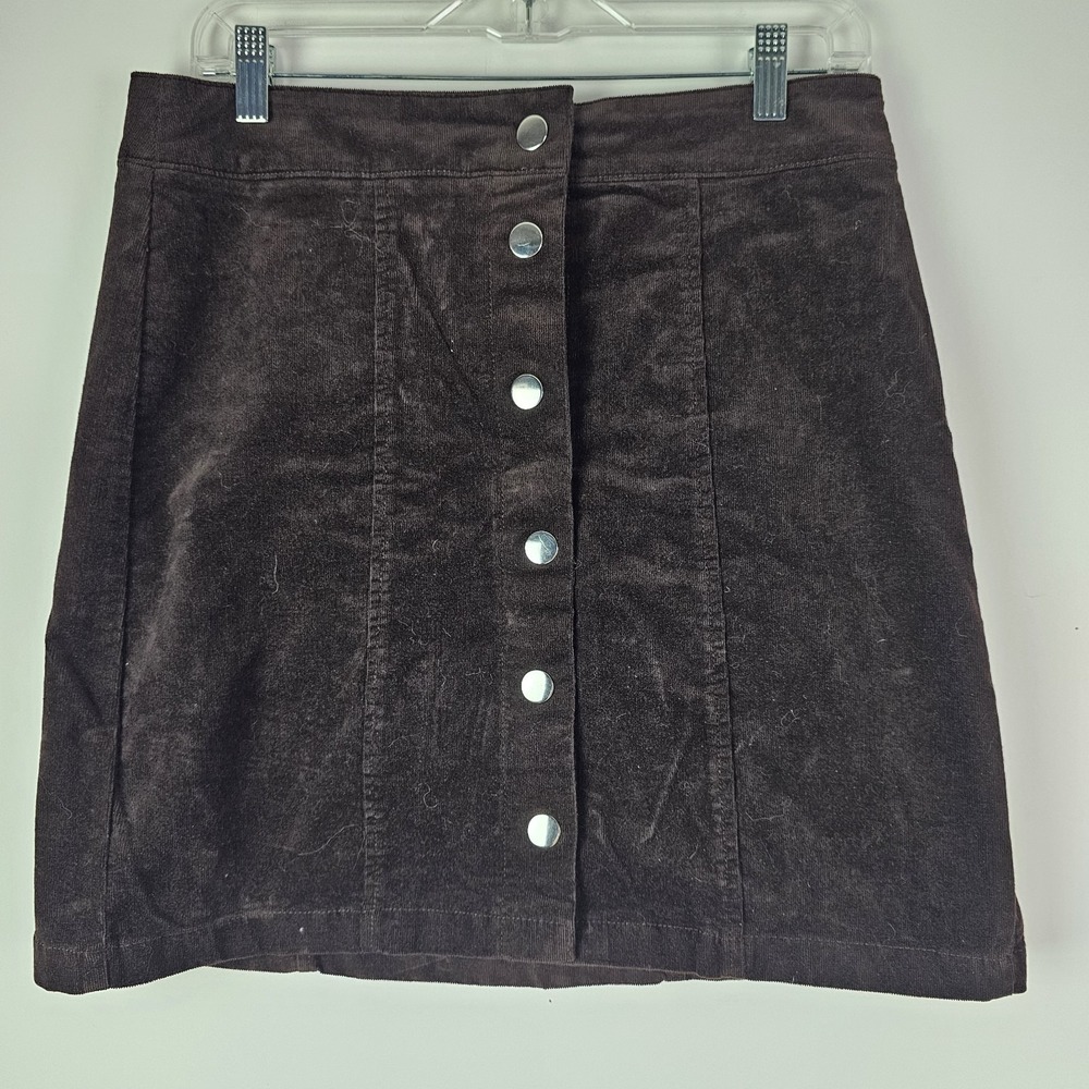 Loft Outlet Skirt Womens Size 6 Mini Corduroy Brown Silver Snap Button Front Y2K